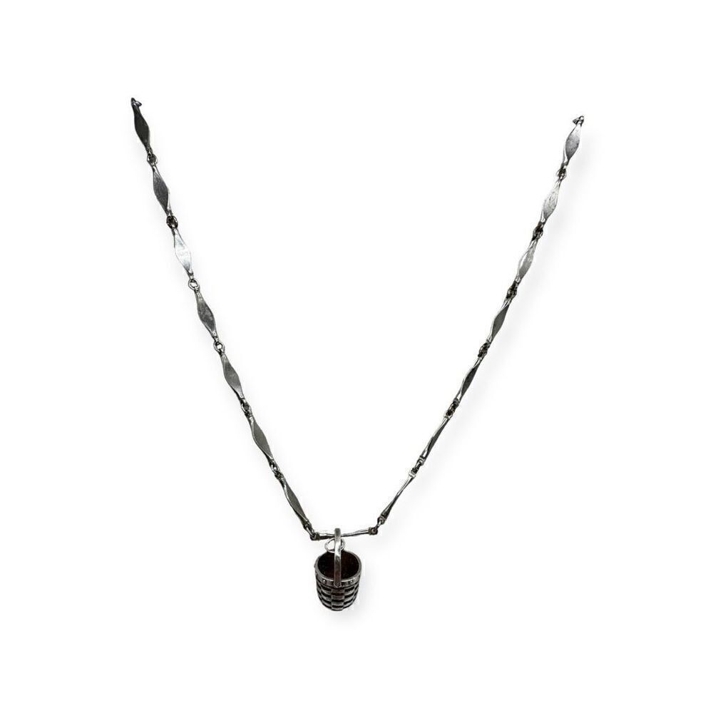 Sarah Cov metal silver tones link necklace with basket pendant